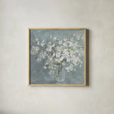 Fresh White Bouquet Gray Crop by Danhui Nai. Shown in a natural wood glass frame for a timeless modern aesthetic. Available as an archival giclee rolled canvas, fine art paper, or poster print. SKU 75578a.