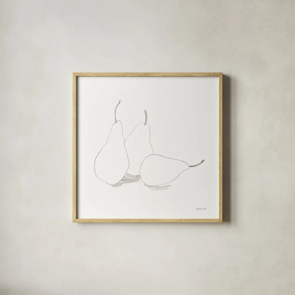 Fruitful I by Danhui Nai. Shown in a natural wood glass frame for a timeless modern aesthetic. Available as an archival giclee rolled canvas, fine art paper, or poster print. SKU 85212a.