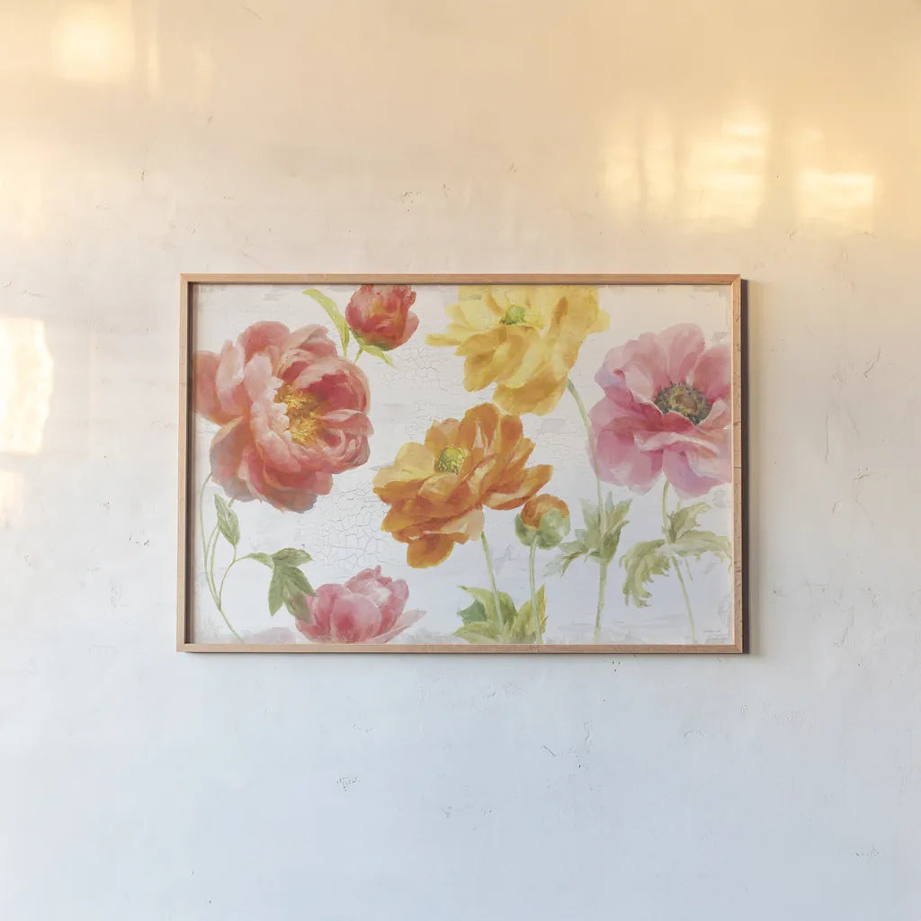 Full Bloom I by Danhui Nai. shown as a paper print in a natural frame. Available as a archival giclee rolled canvas, fine art paper, or poster print. SKU 61367i.