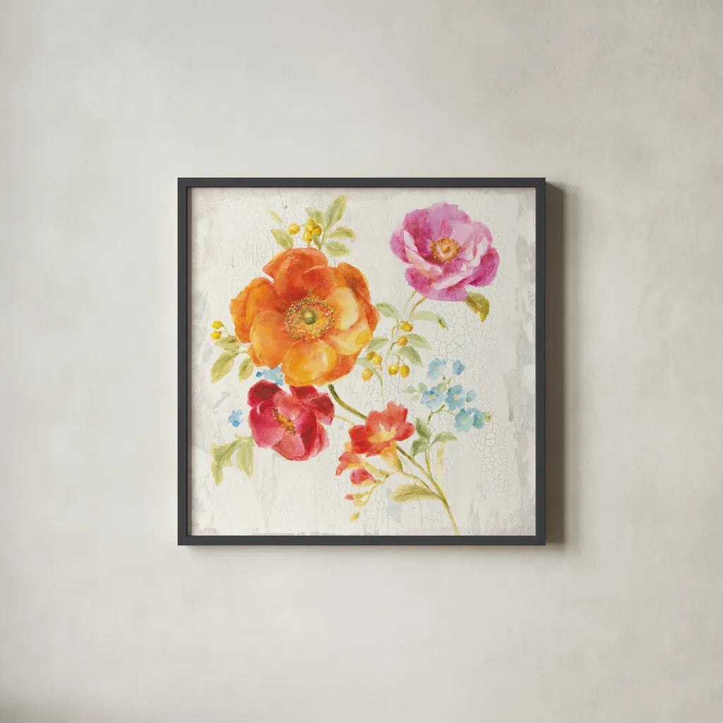 Full Bloom II by Danhui Nai. Shown in a sleek black glass frame for a contemporary gallery look. Available as an archival giclee rolled canvas, fine art paper, or poster print. SKU 61368a.
