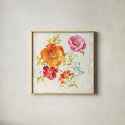 Full Bloom II by Danhui Nai. Shown in a natural wood glass frame for a timeless modern aesthetic. Available as an archival giclee rolled canvas, fine art paper, or poster print. SKU 61368a.