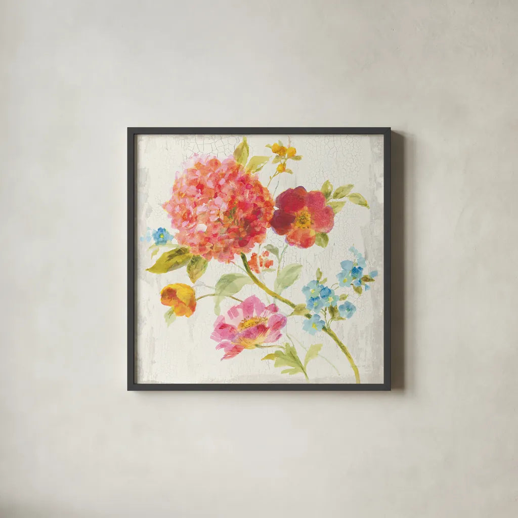 Full Bloom IV by Danhui Nai. Shown in a sleek black glass frame for a contemporary gallery look. Available as an archival giclee rolled canvas, fine art paper, or poster print. SKU 61370a.