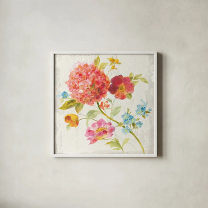 Full Bloom IV by Danhui Nai. Shown in a crisp white glass frame for a clean and minimalist style. Available as an archival giclee rolled canvas, fine art paper, or poster print. SKU 61370a.