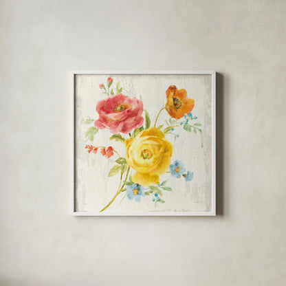 Full Bloom V by Danhui Nai. Shown in a crisp white glass frame for a clean and minimalist style. Available as an archival giclee rolled canvas, fine art paper, or poster print. SKU 61371a.