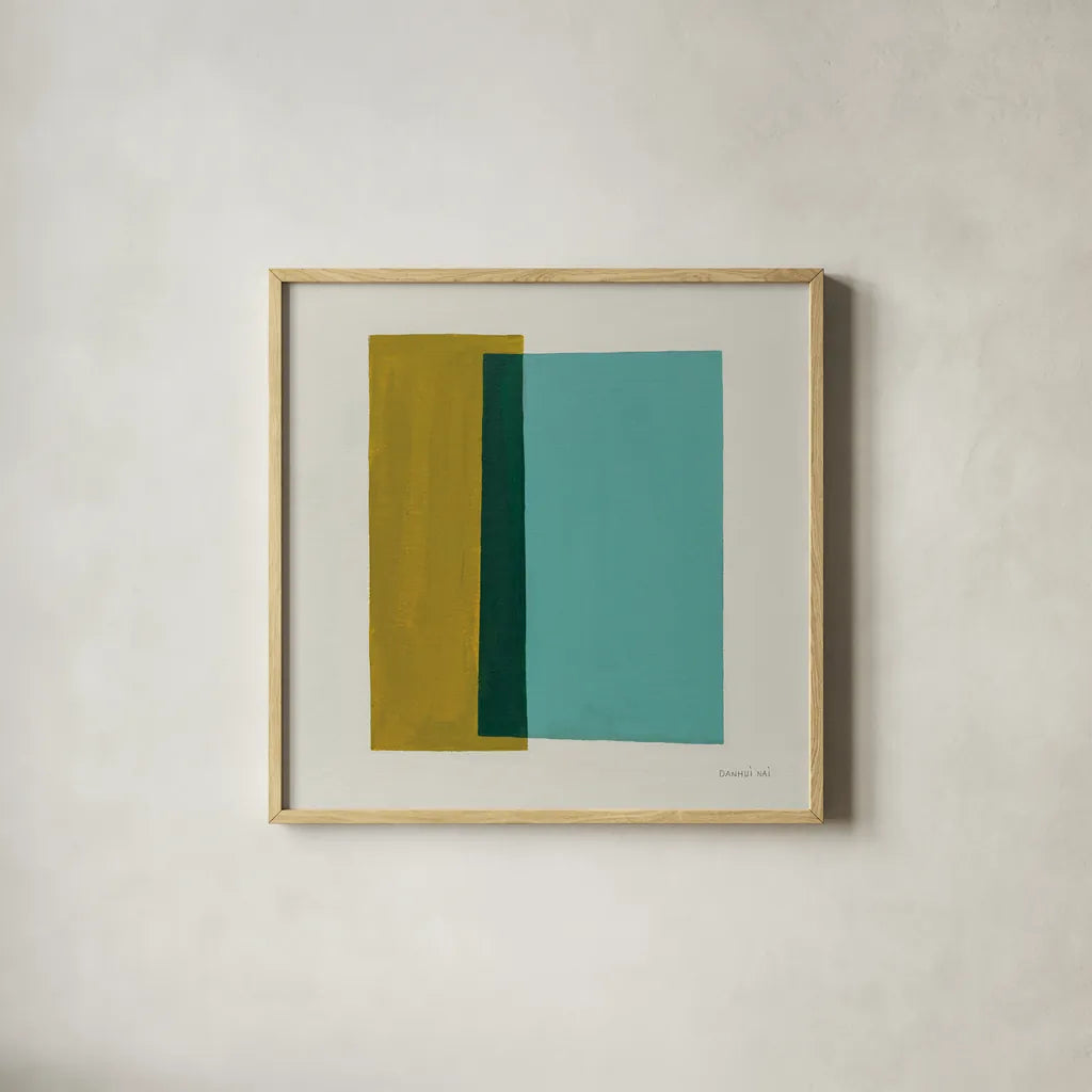 Fusion by Danhui Nai. Shown in a natural wood glass frame for a timeless modern aesthetic. Available as an archival giclee rolled canvas, fine art paper, or poster print. SKU 85835a.