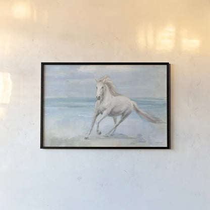 Gallop on the Beach by Danhui Nai. shown as a paper print in a black flame. Available as a archival giclee rolled canvas, fine art paper, or poster print. SKU 82190i.