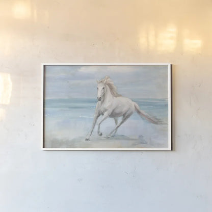 Gallop on the Beach by Danhui Nai. shown as a paper print in a white frame. Available as a archival giclee rolled canvas, fine art paper, or poster print. SKU 82190i.