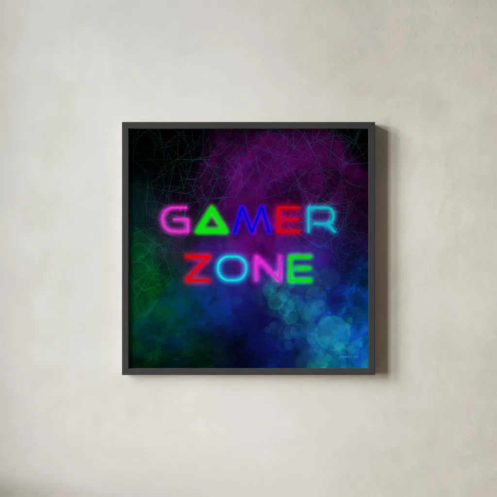 Game On II by Danhui Nai. Shown in a sleek black glass frame for a contemporary gallery look. Available as an archival giclee rolled canvas, fine art paper, or poster print. SKU 83919a.
