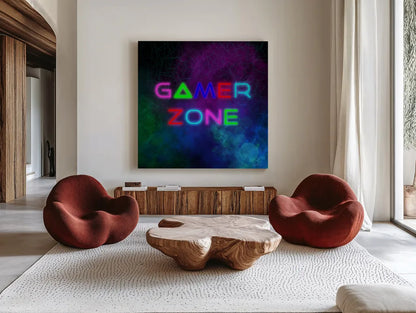 Game On II by Danhui Nai. Shown as extra-large giant wall art in a modern living room. Available as an archival giclee rolled canvas, fine art paper, or poster print. SKU 83919a.