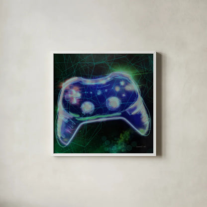 Game On III by Danhui Nai. Shown in a crisp white glass frame for a clean and minimalist style. Available as an archival giclee rolled canvas, fine art paper, or poster print. SKU 85232a.
