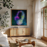 Game On IV by Danhui Nai. Shown in a natural wood frame in a cozy modern living room. Available as an archival giclee rolled canvas, fine art paper, or poster print. SKU 85233a.