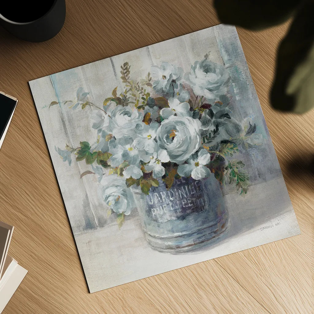 Garden Blooms I Blue Crop by Danhui Nai. Shown as a detailed flat fine art print, highlighting archival giclee quality. Available as an archival giclee rolled canvas, fine art paper, or poster print. SKU 44811a.