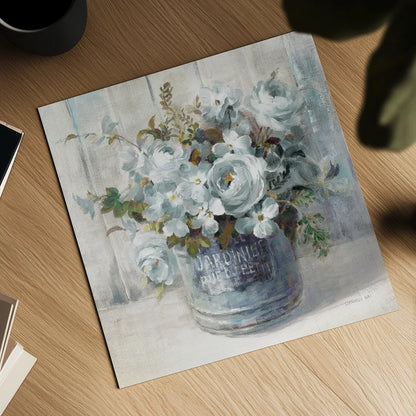 Garden Blooms I Blue Crop by Danhui Nai. Shown as a detailed flat fine art print, highlighting archival giclee quality. Available as an archival giclee rolled canvas, fine art paper, or poster print. SKU 44811a.