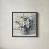 Garden Blooms I Blue Crop by Danhui Nai. Shown in a sleek black glass frame for a contemporary gallery look. Available as an archival giclee rolled canvas, fine art paper, or poster print. SKU 44811a.