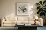 Garden Blooms II Blue Crop EB by Danhui Nai. Displayed in a glass frame with matte in a clean modern living room. Available as an archival giclee rolled canvas, fine art paper, or poster print. SKU 81673a.