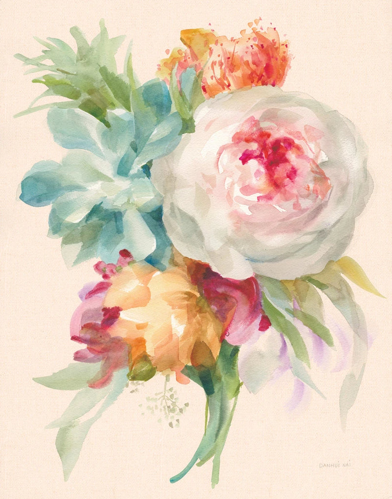 Garden Bouquet I on Peach Linen by Danhui Nai