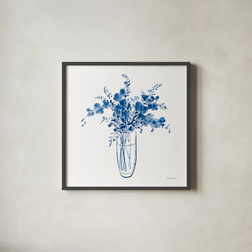 Garden Cuttings I by Danhui Nai. Shown in a sleek black glass frame for a contemporary gallery look. Available as an archival giclee rolled canvas, fine art paper, or poster print. SKU 75564a.