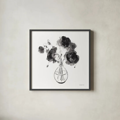 Garden Cuttings II Black by Danhui Nai. Shown in a sleek black glass frame for a contemporary gallery look. Available as an archival giclee rolled canvas, fine art paper, or poster print. SKU 77415a.