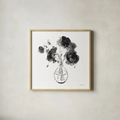 Garden Cuttings II Black by Danhui Nai. Shown in a natural wood glass frame for a timeless modern aesthetic. Available as an archival giclee rolled canvas, fine art paper, or poster print. SKU 77415a.