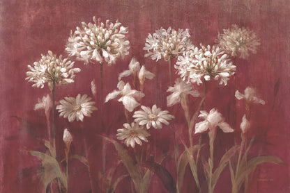 Garden Flowers on Burgundy by Danhui Nai. SKU 96195i. Archival Giclee Fine art print for wall decor.