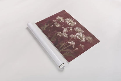 Garden Flowers on Burgundy by Danhui Nai. shown as a rolled paper print. Available as archival giclee rolled canvas, fine art paper, or poster print. SKU 96195i.