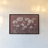 Garden Flowers on Burgundy by Danhui Nai. shown as a paper print in a black flame. Available as a archival giclee rolled canvas, fine art paper, or poster print. SKU 96195i.