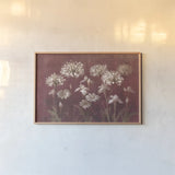 Garden Flowers on Burgundy by Danhui Nai. shown as a paper print in a natural frame. Available as a archival giclee rolled canvas, fine art paper, or poster print. SKU 96195i.