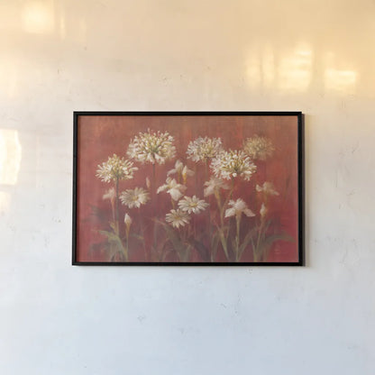 Garden Flowers on Red by Danhui Nai. shown as a paper print in a black flame. Available as a archival giclee rolled canvas, fine art paper, or poster print. SKU 95173i.