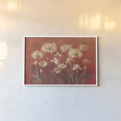 Garden Flowers on Red by Danhui Nai. shown as a paper print in a white frame. Available as a archival giclee rolled canvas, fine art paper, or poster print. SKU 95173i.