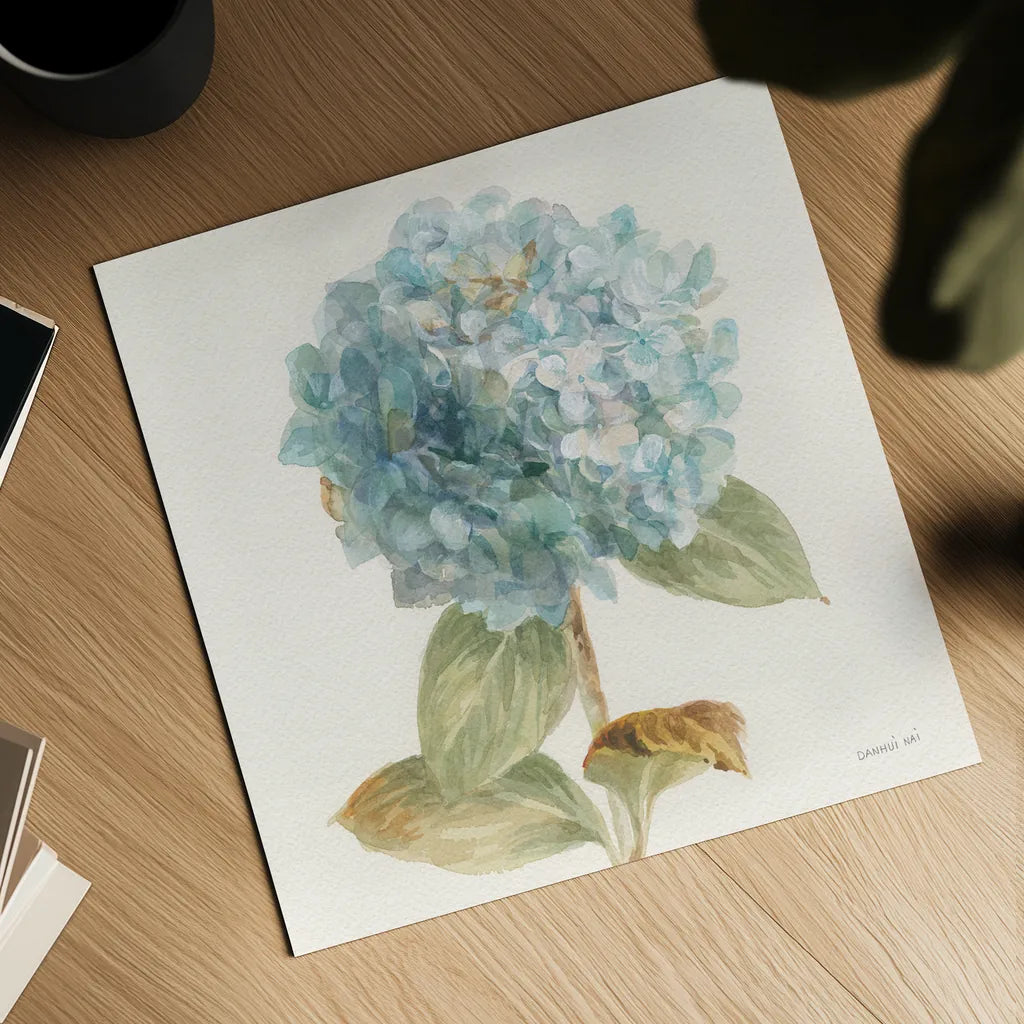 Garden Hydrangea Crop by Danhui Nai. Shown as a detailed flat fine art print, highlighting archival giclee quality. Available as an archival giclee rolled canvas, fine art paper, or poster print. SKU 30353a.
