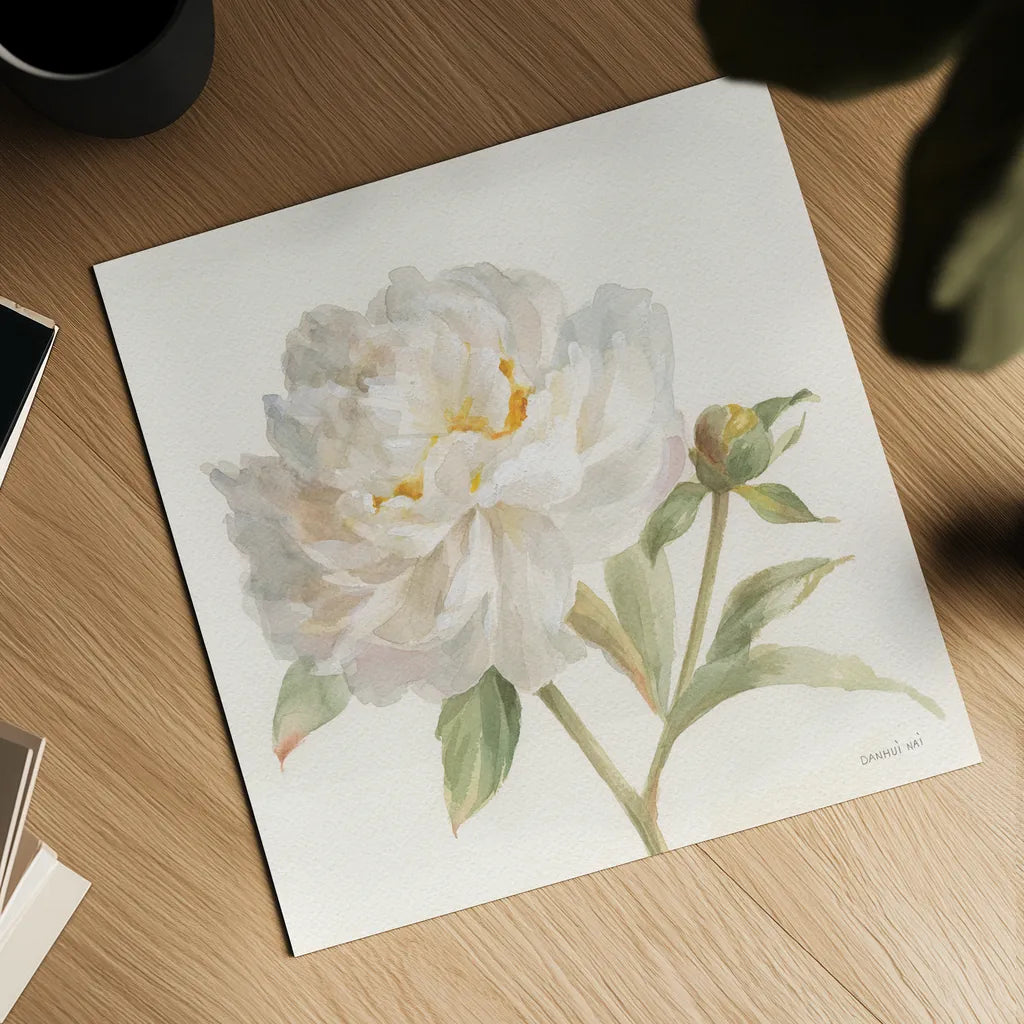 Garden Peony Crop by Danhui Nai. Shown as a detailed flat fine art print, highlighting archival giclee quality. Available as an archival giclee rolled canvas, fine art paper, or poster print. SKU 30352a.