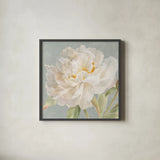 Garden Peony Neutral Crop by Danhui Nai. Shown in a sleek black glass frame for a contemporary gallery look. Available as an archival giclee rolled canvas, fine art paper, or poster print. SKU 63221a.