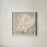 Garden Peony Neutral Crop by Danhui Nai. Shown in a crisp white glass frame for a clean and minimalist style. Available as an archival giclee rolled canvas, fine art paper, or poster print. SKU 63221a.