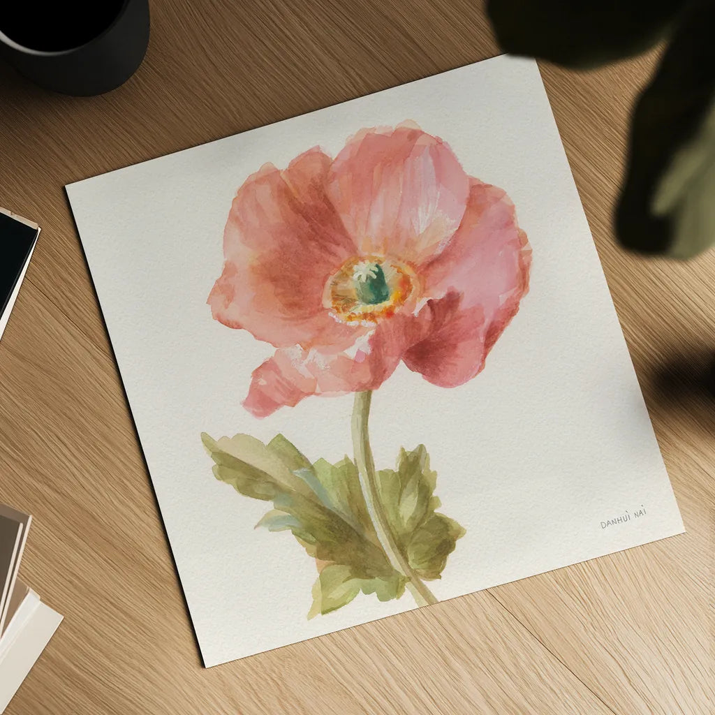Garden Poppy Crop by Danhui Nai. Shown as a detailed flat fine art print, highlighting archival giclee quality. Available as an archival giclee rolled canvas, fine art paper, or poster print. SKU 30351a.