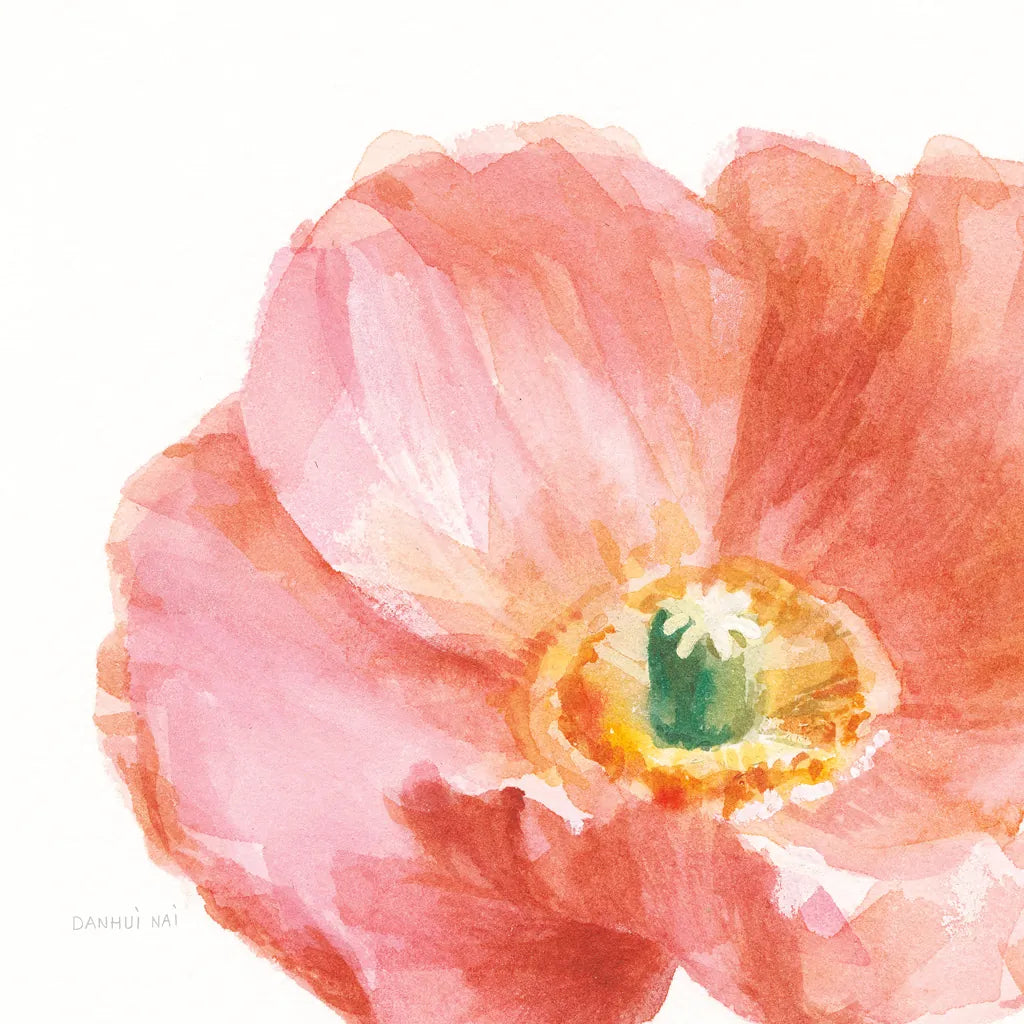 Garden Poppy Flipped on White Crop by Danhui Nai. SKU 37220a. Archival Giclee Fine art print for wall decor.