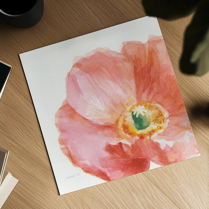 Garden Poppy Flipped on White Crop by Danhui Nai. Shown as a detailed flat fine art print, highlighting archival giclee quality. Available as an archival giclee rolled canvas, fine art paper, or poster print. SKU 37220a.