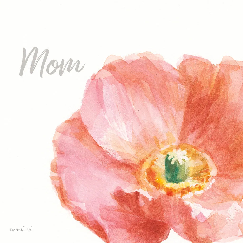 Garden Poppy Flipped on White Crop II Mom by Danhui Nai. SKU 41681a. Archival Giclee Fine art print for wall decor.