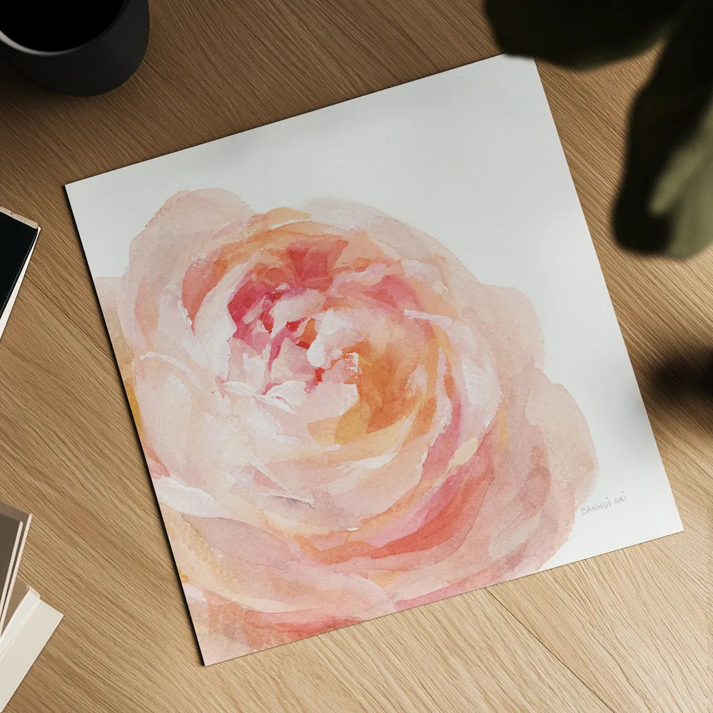 Garden Rose on White Crop by Danhui Nai. Shown as a detailed flat fine art print, highlighting archival giclee quality. Available as an archival giclee rolled canvas, fine art paper, or poster print. SKU 37221a.