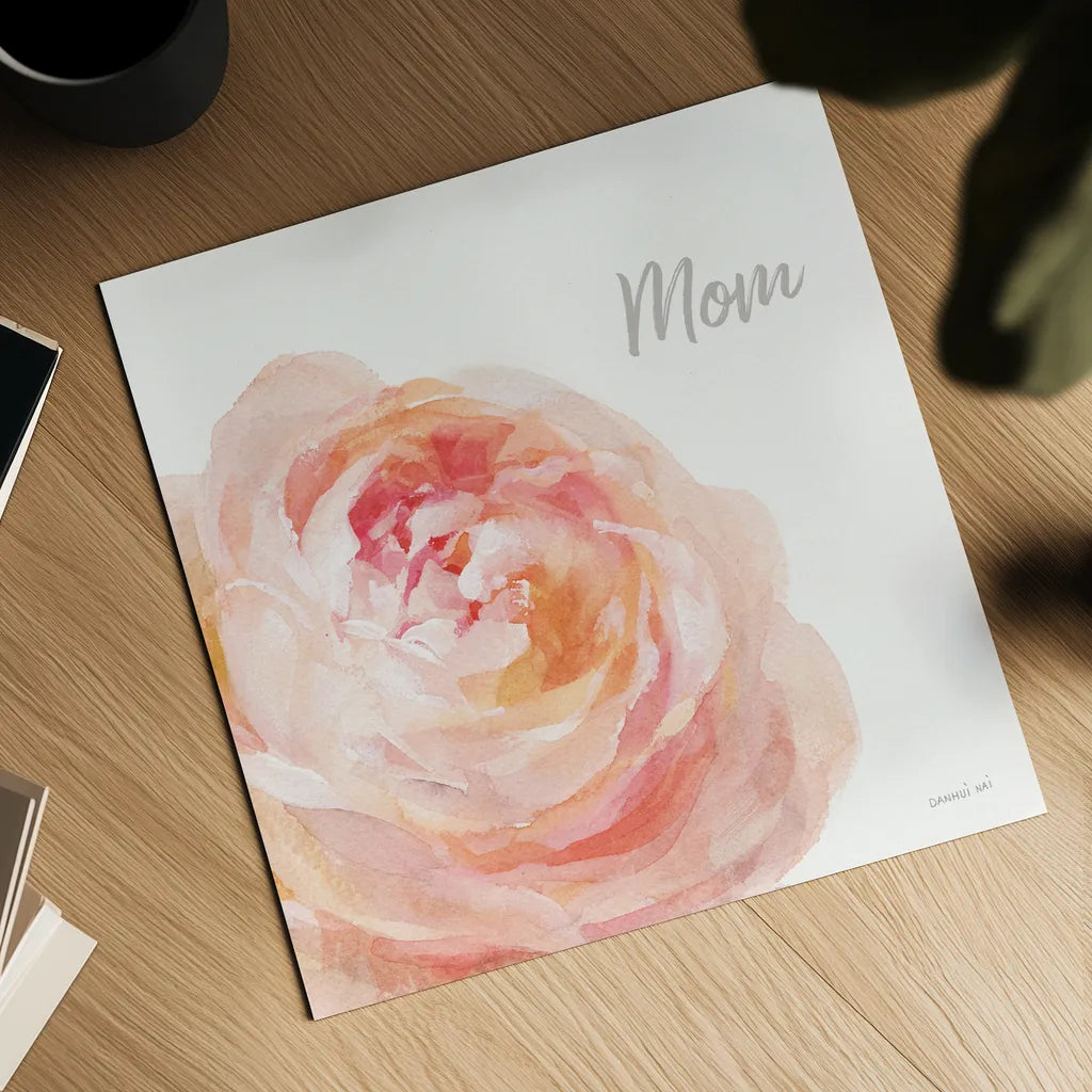 Garden Rose on White Crop II Mom by Danhui Nai. Shown as a detailed flat fine art print, highlighting archival giclee quality. Available as an archival giclee rolled canvas, fine art paper, or poster print. SKU 41682a.