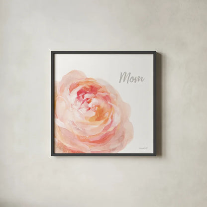 Garden Rose on White Crop II Mom by Danhui Nai. Shown in a sleek black glass frame for a contemporary gallery look. Available as an archival giclee rolled canvas, fine art paper, or poster print. SKU 41682a.