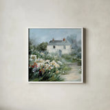 Garden View I by Danhui Nai. Shown in a crisp white glass frame for a clean and minimalist style. Available as an archival giclee rolled canvas, fine art paper, or poster print. SKU 93393a.
