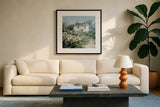 Garden View I by Danhui Nai. Displayed in a glass frame with matte in a clean modern living room. Available as an archival giclee rolled canvas, fine art paper, or poster print. SKU 93393a.