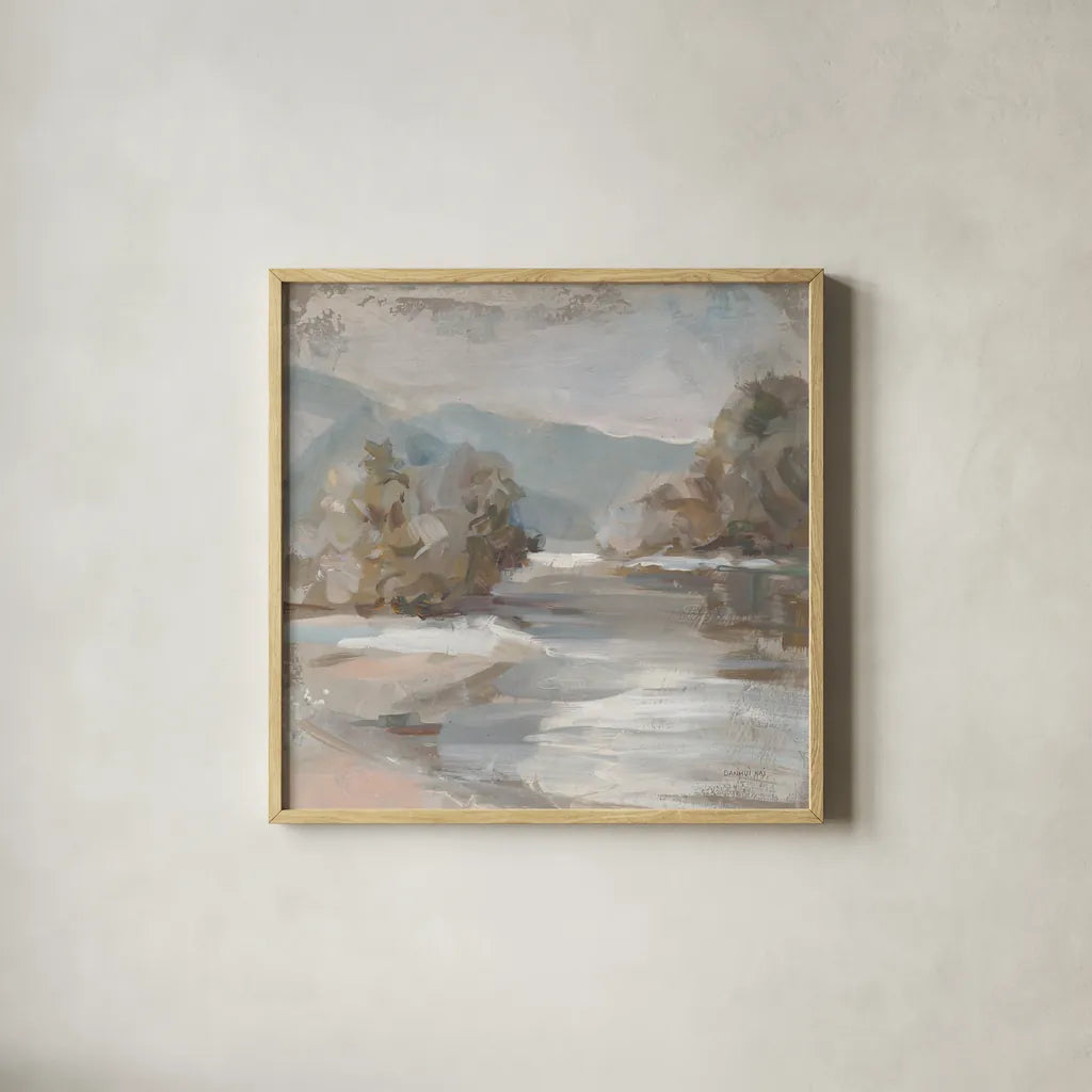 Gentle Valley by Danhui Nai. Shown in a natural wood glass frame for a timeless modern aesthetic. Available as an archival giclee rolled canvas, fine art paper, or poster print. SKU 84442a.