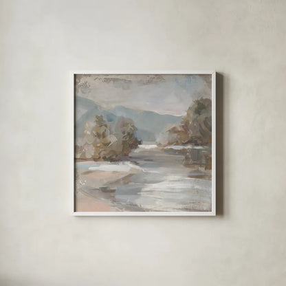 Gentle Valley by Danhui Nai. Shown in a crisp white glass frame for a clean and minimalist style. Available as an archival giclee rolled canvas, fine art paper, or poster print. SKU 84442a.