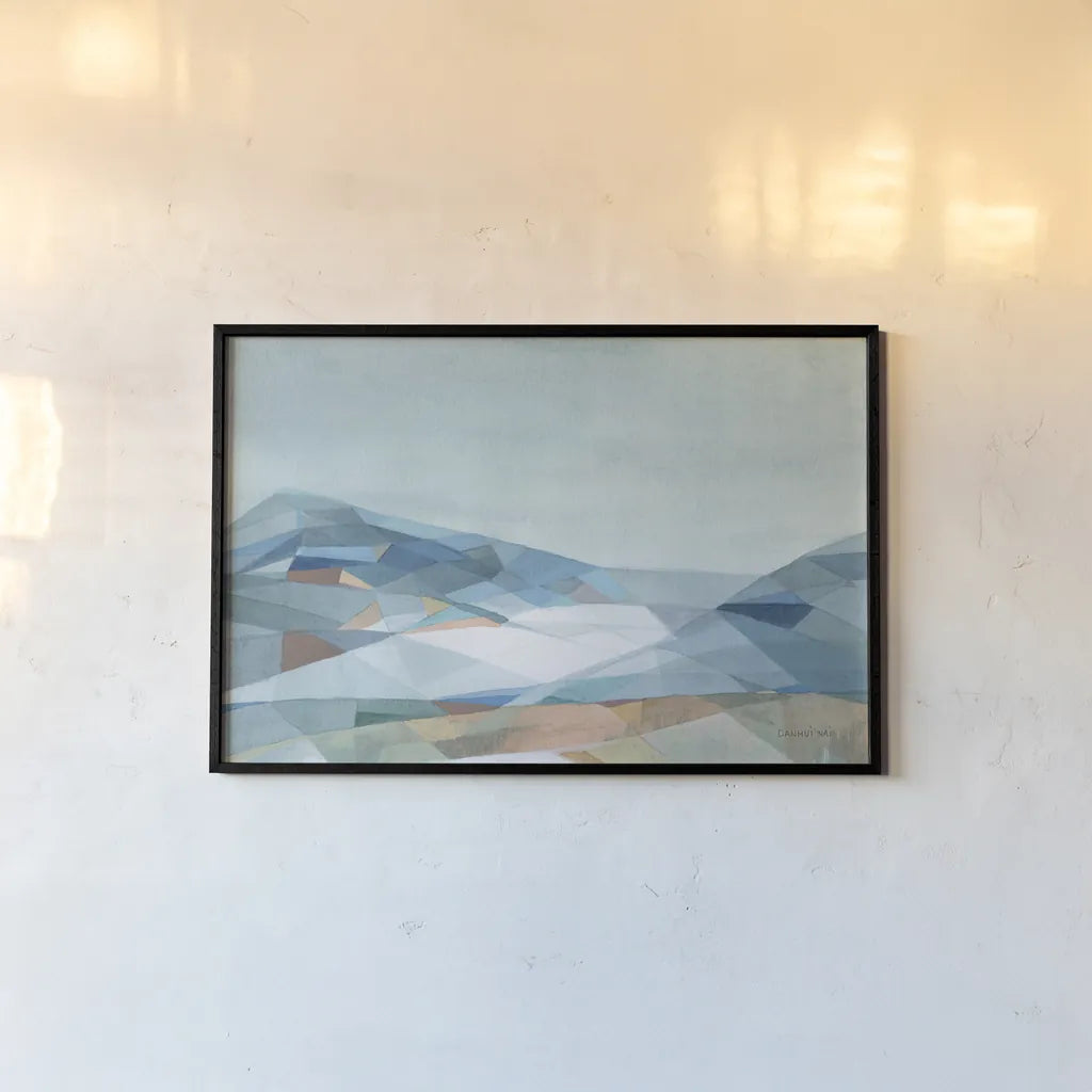 Geometric Mountain by Danhui Nai. shown as a paper print in a black flame. Available as a archival giclee rolled canvas, fine art paper, or poster print. SKU 64051i.