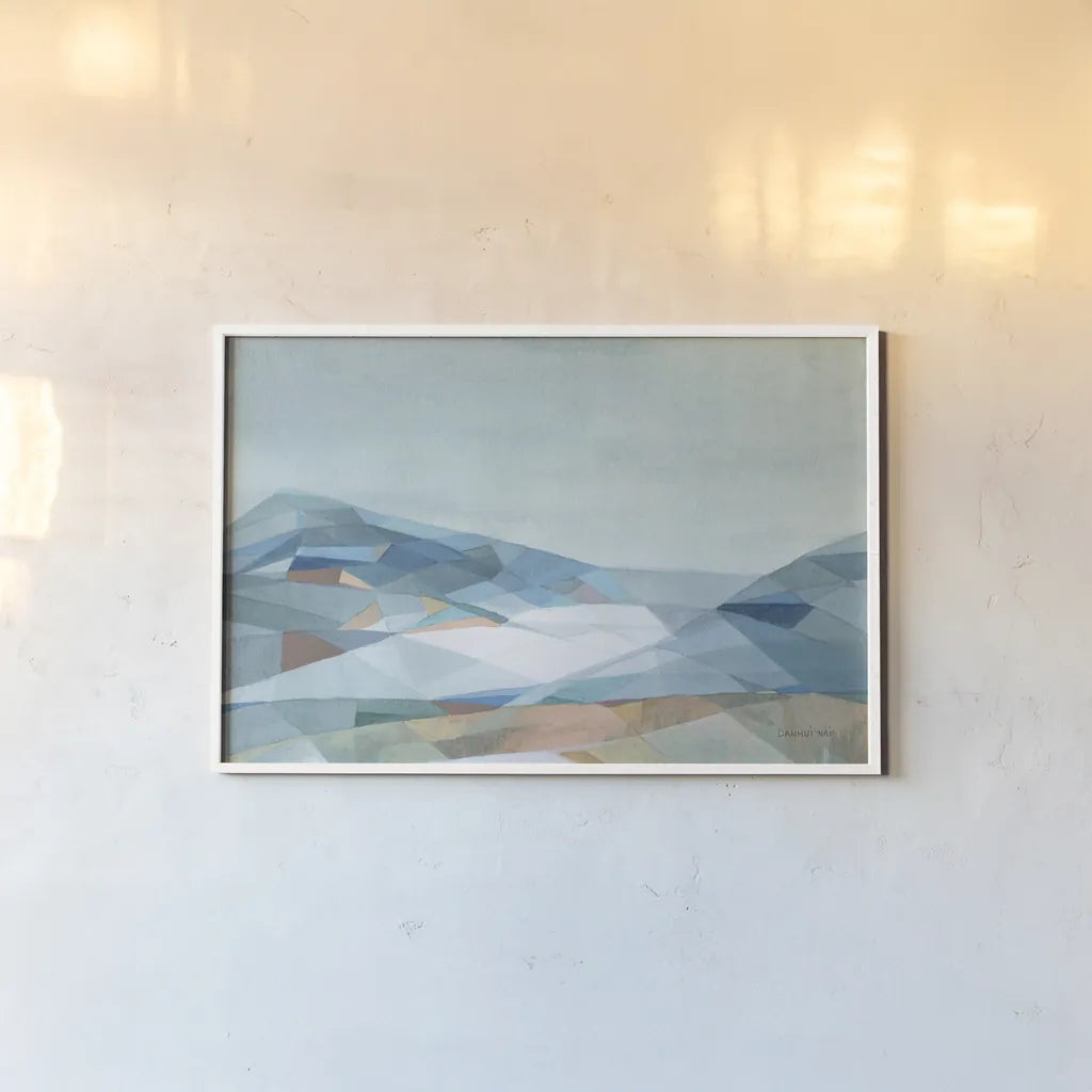 Geometric Mountain by Danhui Nai. shown as a paper print in a white frame. Available as a archival giclee rolled canvas, fine art paper, or poster print. SKU 64051i.