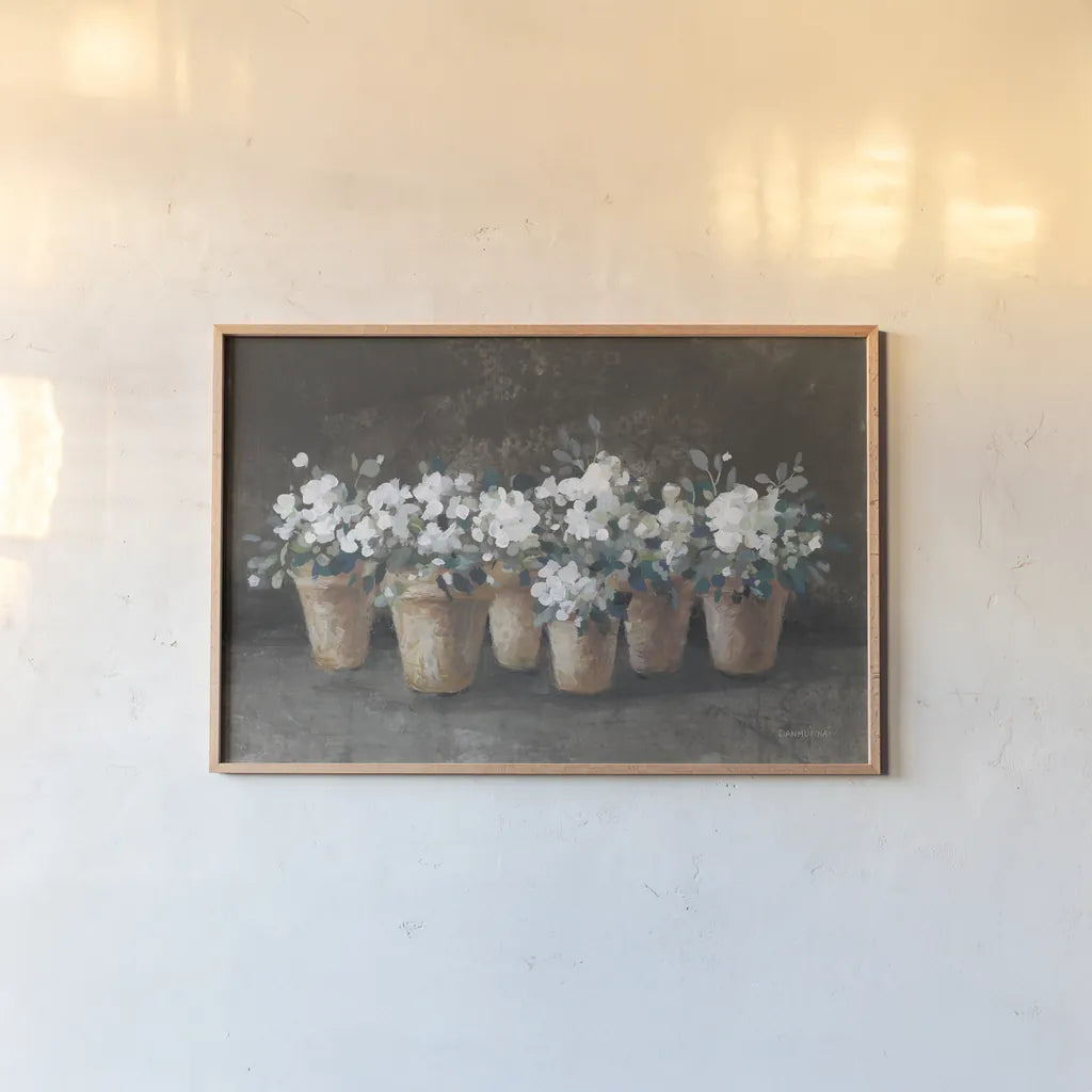 Geranium Glory I by Danhui Nai. shown as a paper print in a natural frame. Available as a archival giclee rolled canvas, fine art paper, or poster print. SKU 84144i.