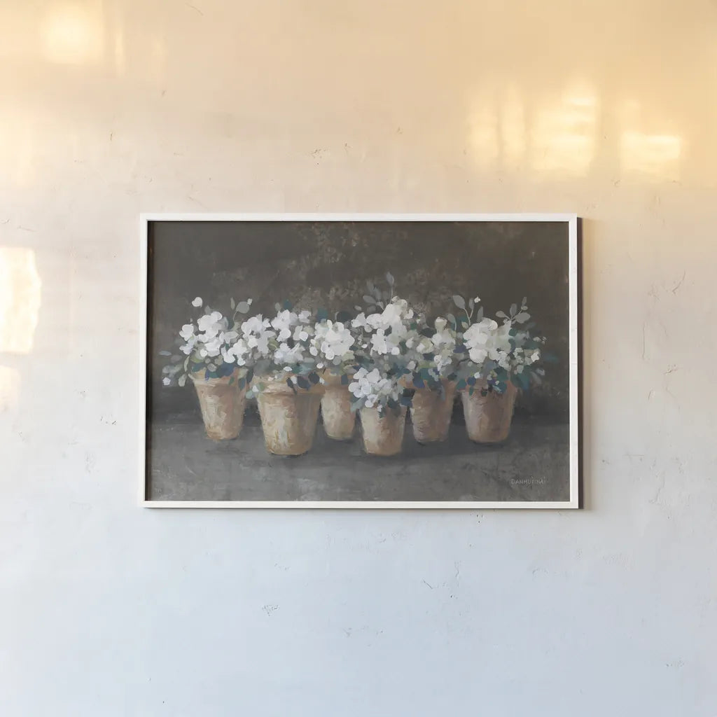 Geranium Glory I by Danhui Nai. shown as a paper print in a white frame. Available as a archival giclee rolled canvas, fine art paper, or poster print. SKU 84144i.