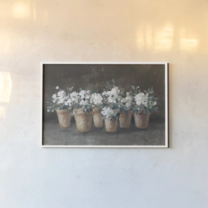 Geranium Glory I by Danhui Nai. shown as a paper print in a white frame. Available as a archival giclee rolled canvas, fine art paper, or poster print. SKU 84144i.