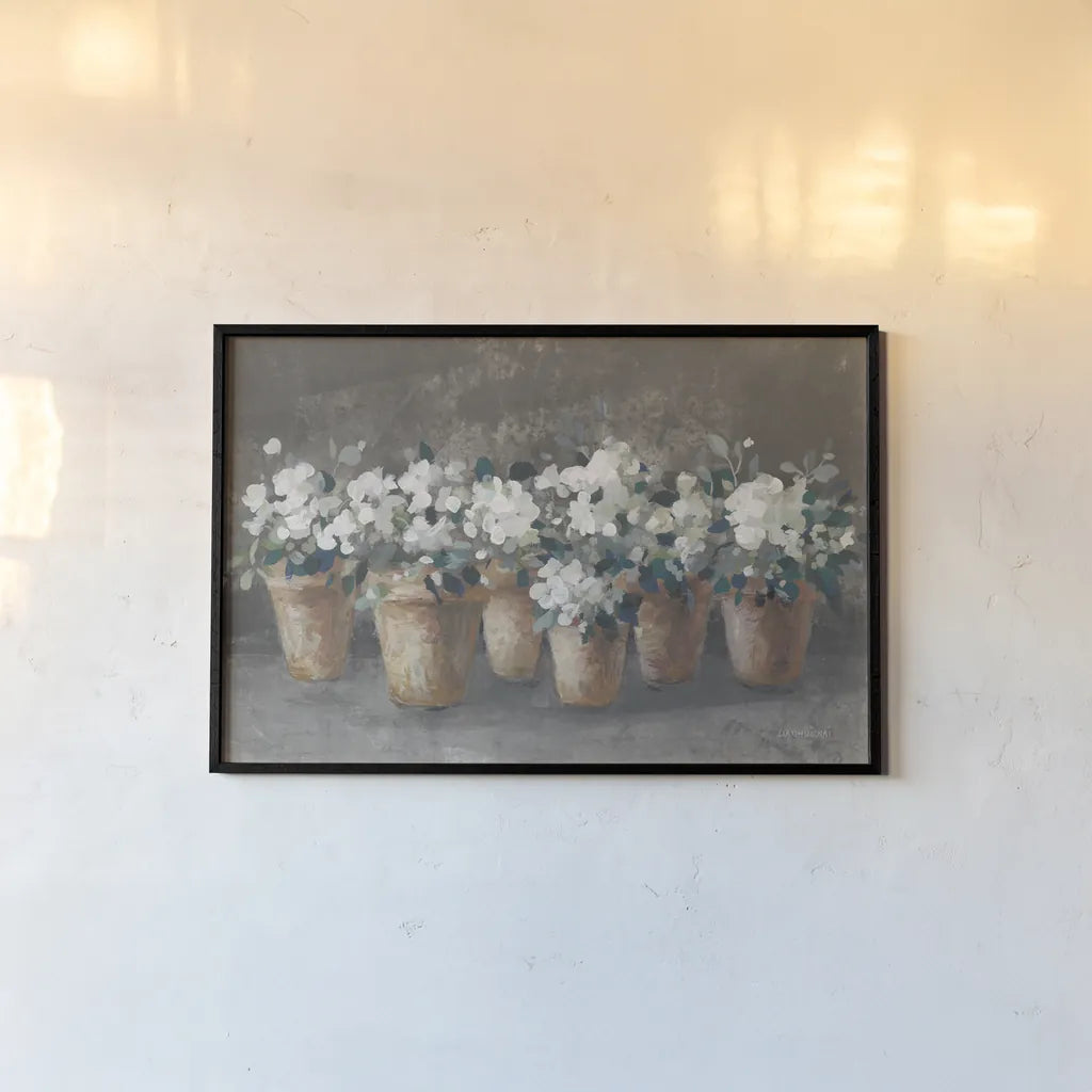 Geranium Glory I Light by Danhui Nai. shown as a paper print in a black flame. Available as a archival giclee rolled canvas, fine art paper, or poster print. SKU 84211i.